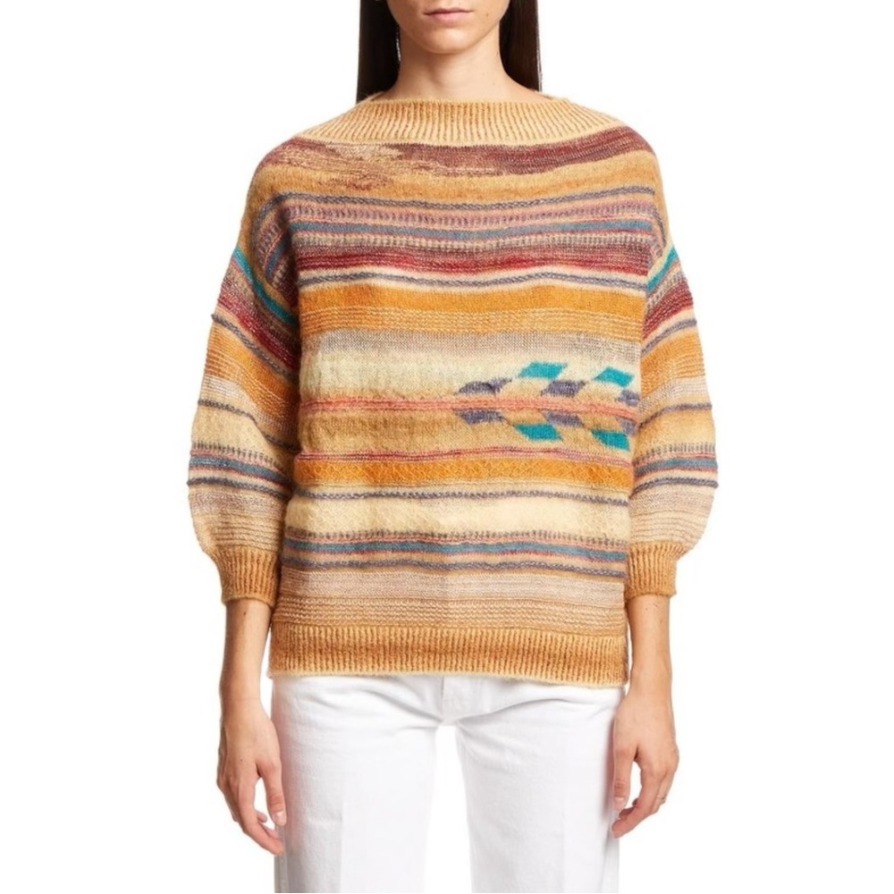 Forte Forte Beige Brown Metallic Fiber Jacquard Mohair & Alpaca Sweater